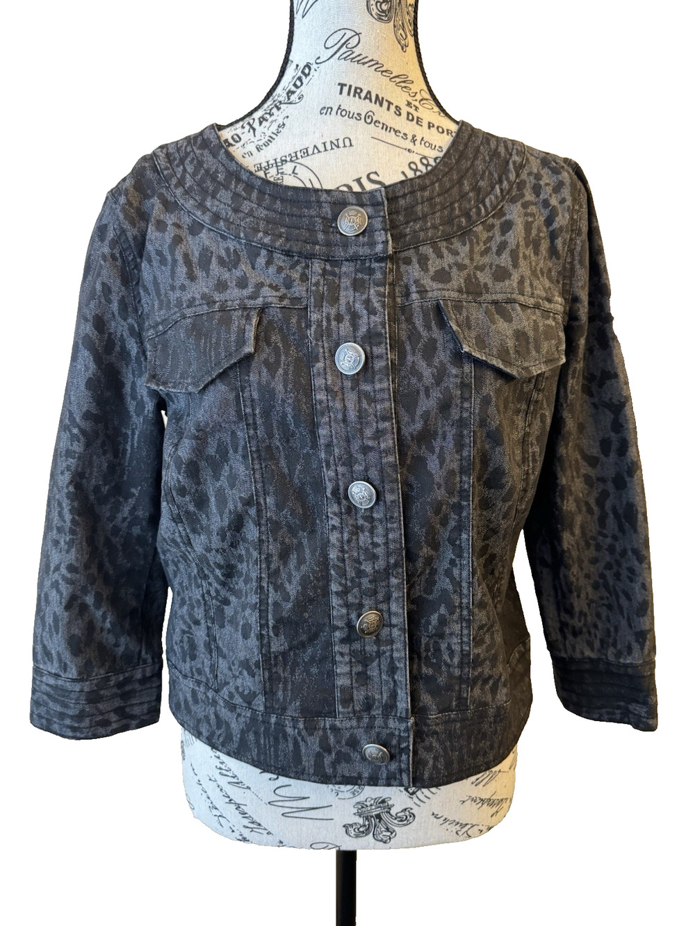 Darjoni Casual Jacket Women’s Small 3/4 Sleeves Gray Black Animal Print